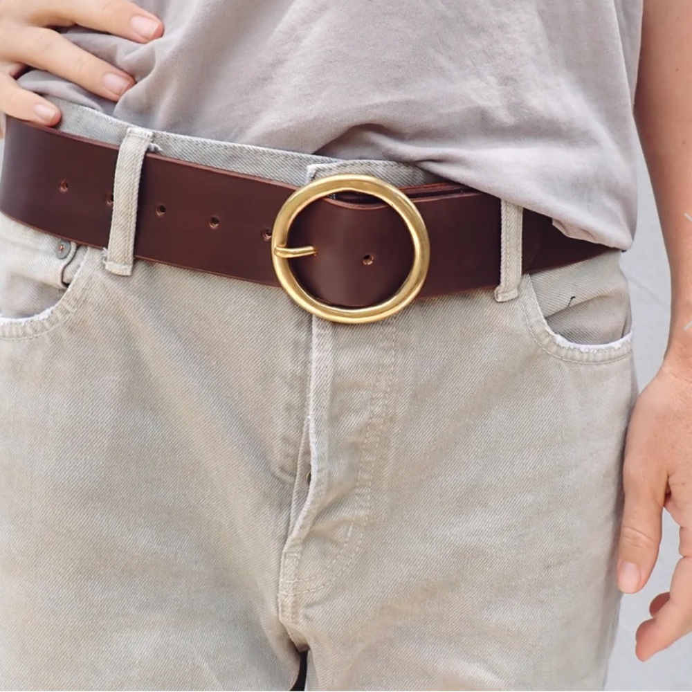 Men's Brown Leather Belt with brass Buckle